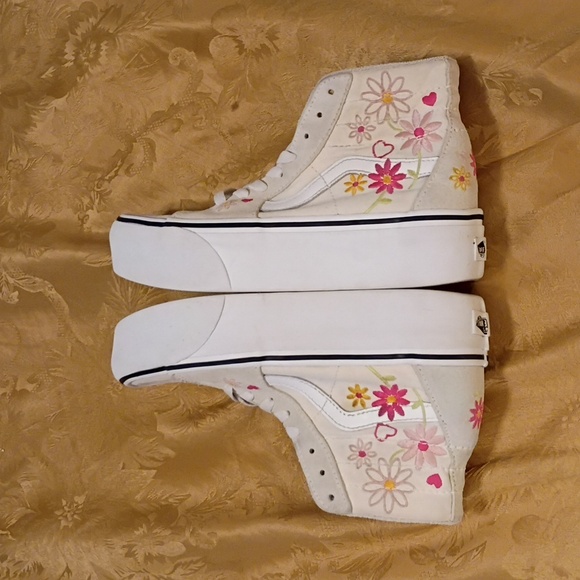 VANS Sk8-Hi Platform  Cream Floral Embroidery High-Top Women's 7.0 Men's 5.0 - Picture 8 of 12